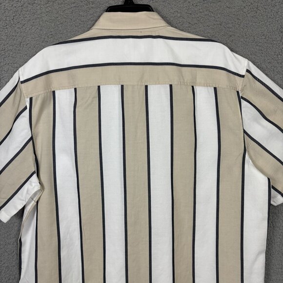 Club Monaco Mens Striped Short Sleeve Shirt Beige/White Size Extra Large NWT's - Picture 5 of 7